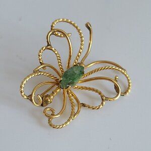 Vintage Winard 12k Gold Filled Apple Green Jade Butterfly Bug insect Brooch Pin